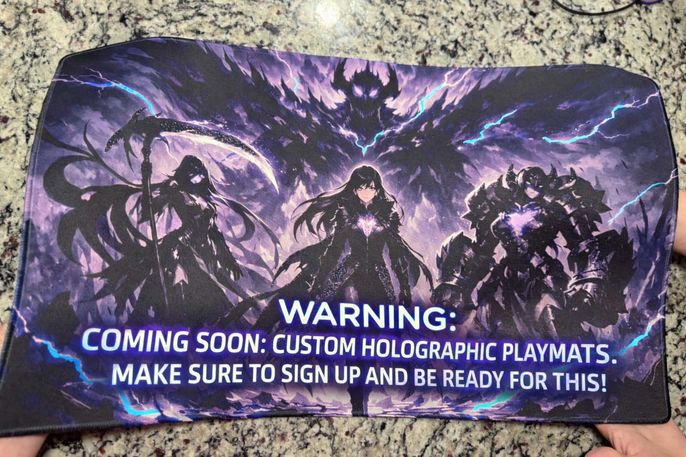 Warning: Coming Soon Custom Holographic Playmats