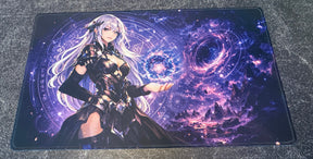 Large mouse pad with an anime character and cosmic design.