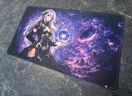 Gaming mouse pad with an anime character and cosmic design