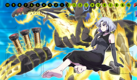 Animated character with a large dragon-like creature in the background