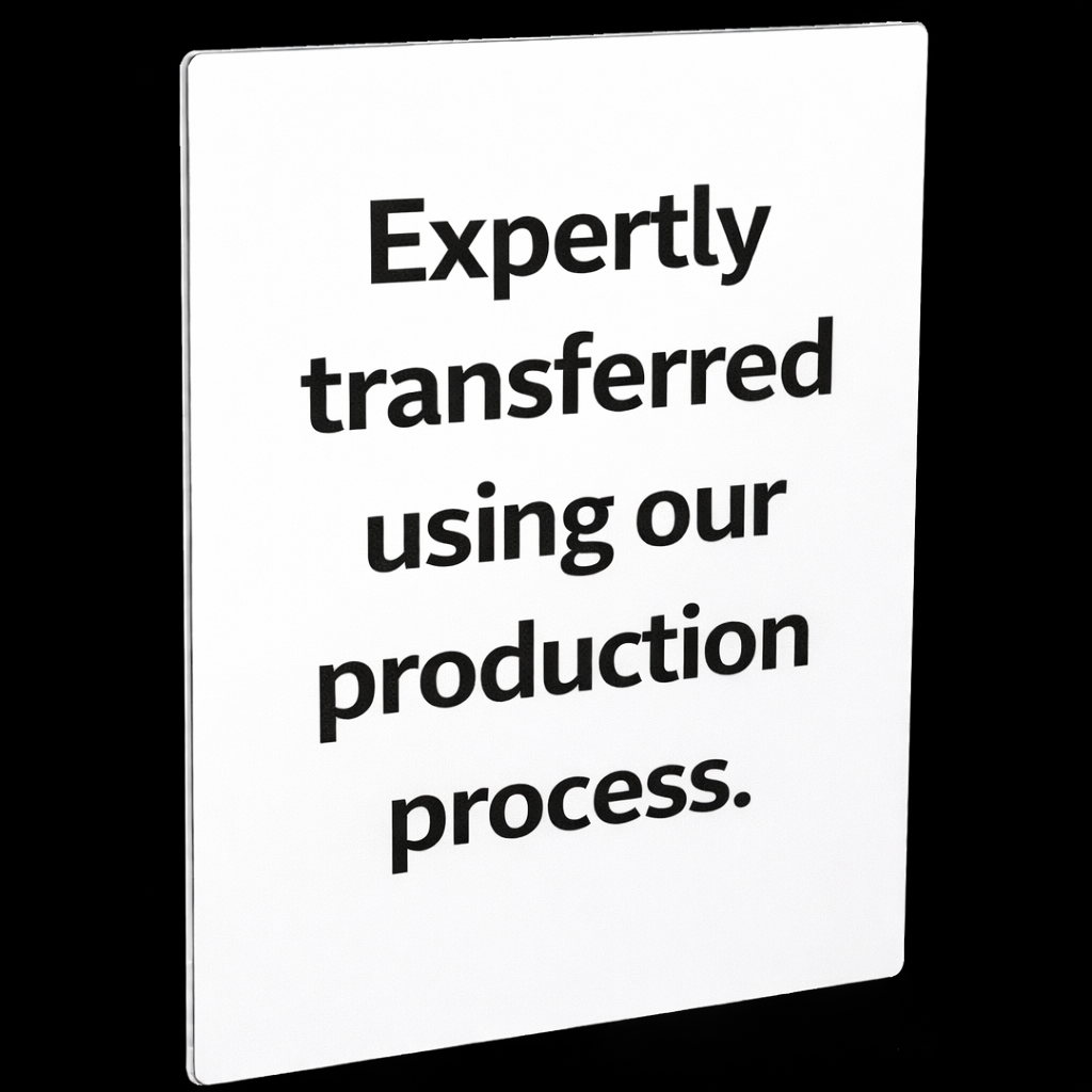 Metal print framed text on a white background with black border