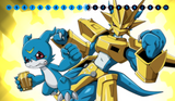 Two animated characters, one blue and one gold, on a yellow background with a number line at the top.