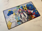 Colorful mouse pad with animated characters on a marble surface