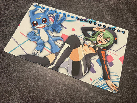 Anime-style character and blue monster